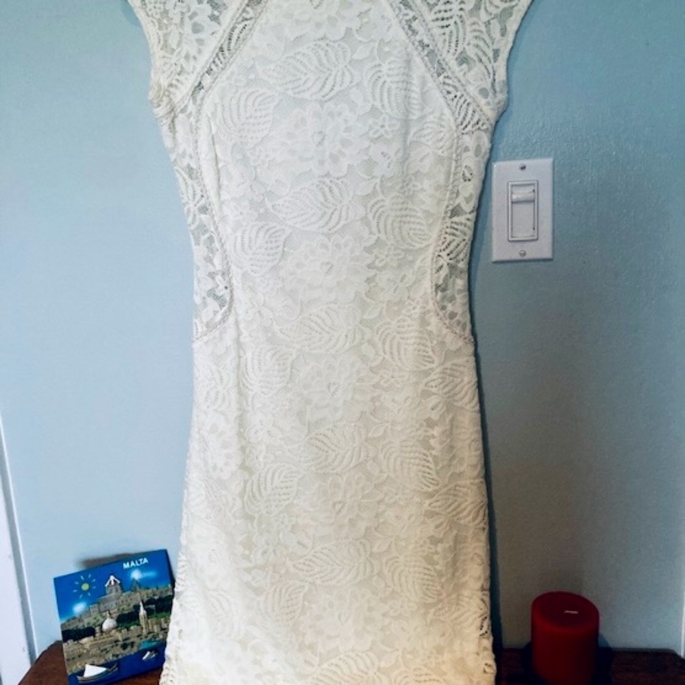 Mystic White Lace and Pearl Dress - Size M